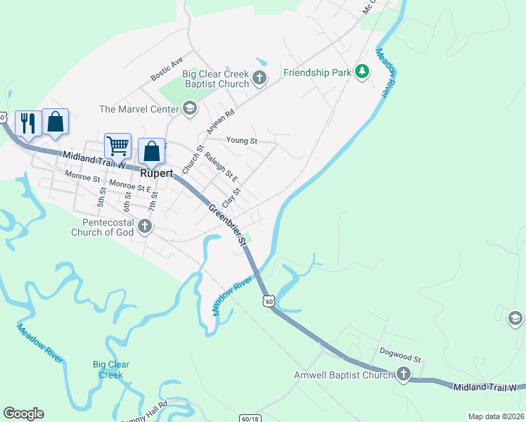 map of restaurants, bars, coffee shops, grocery stores, and more near 1001-1017 Raleigh Street in Rupert