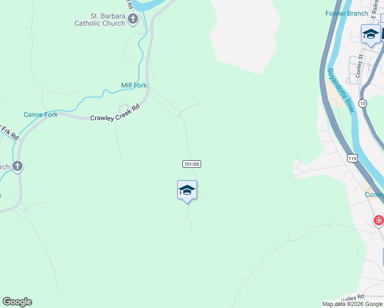 map of restaurants, bars, coffee shops, grocery stores, and more near 302 Mill Bridge in Chapmanville