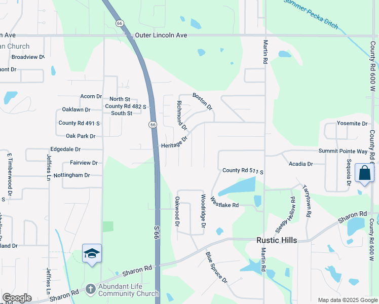 map of restaurants, bars, coffee shops, grocery stores, and more near 5055 County Road 684 West in Newburgh