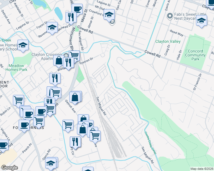 map of restaurants, bars, coffee shops, grocery stores, and more near 154 Scenic Court in Concord