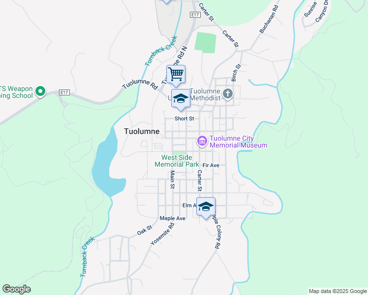 map of restaurants, bars, coffee shops, grocery stores, and more near 18689 Pine Street in Tuolumne