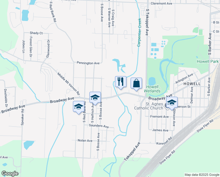 map of restaurants, bars, coffee shops, grocery stores, and more near 4001 Petes Court in Evansville