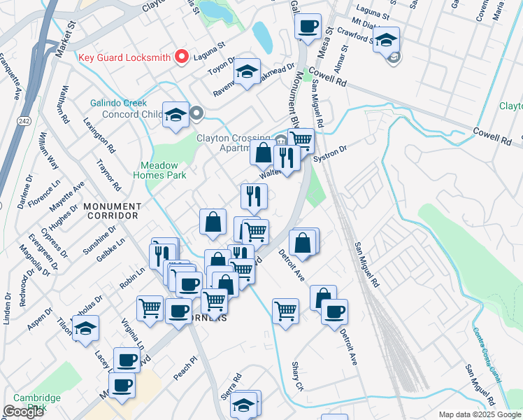 map of restaurants, bars, coffee shops, grocery stores, and more near 1140 Detroit Avenue in Concord