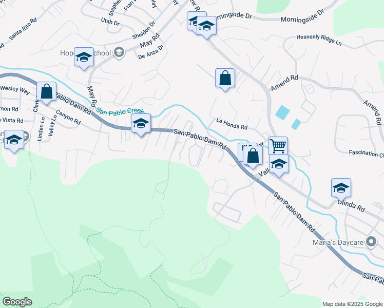 map of restaurants, bars, coffee shops, grocery stores, and more near 205 Del Valle Circle in El Sobrante