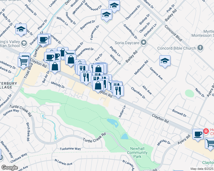 map of restaurants, bars, coffee shops, grocery stores, and more near in Concord