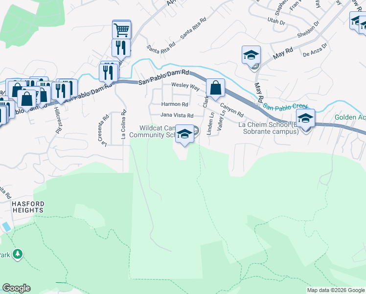 map of restaurants, bars, coffee shops, grocery stores, and more near 3800 Clark Road in Richmond
