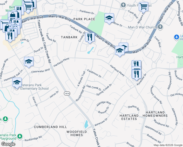 map of restaurants, bars, coffee shops, grocery stores, and more near 1186 Rockbridge Road in Lexington