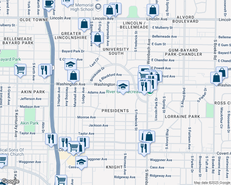 map of restaurants, bars, coffee shops, grocery stores, and more near 1098 South Rotherwood Avenue in Evansville