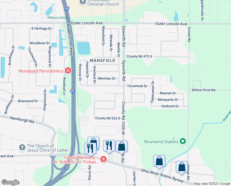 map of restaurants, bars, coffee shops, grocery stores, and more near 10566 Bunker Hill Court in Newburgh