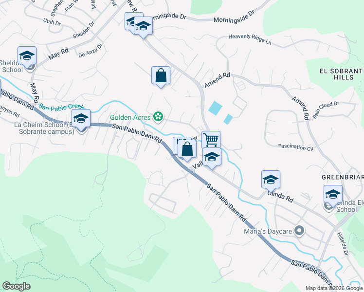 map of restaurants, bars, coffee shops, grocery stores, and more near 5245 San Pablo Dam Road in El Sobrante