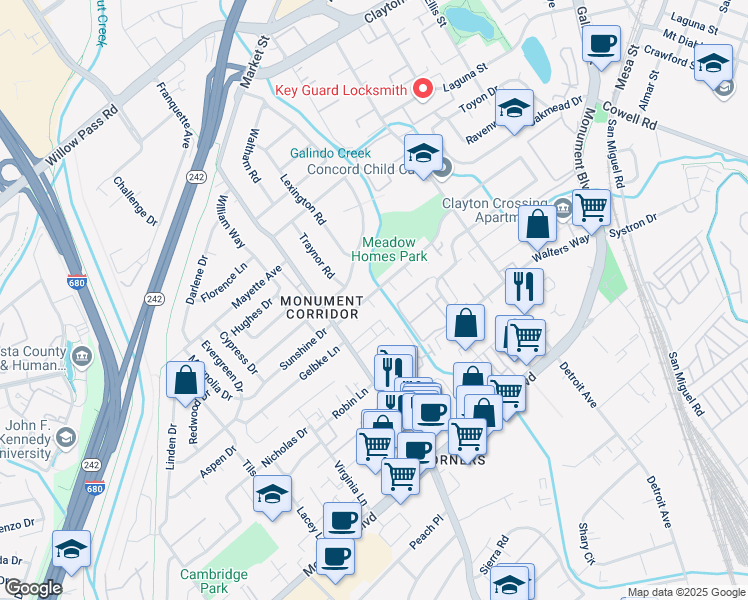 map of restaurants, bars, coffee shops, grocery stores, and more near 1198 Haven Court in Concord
