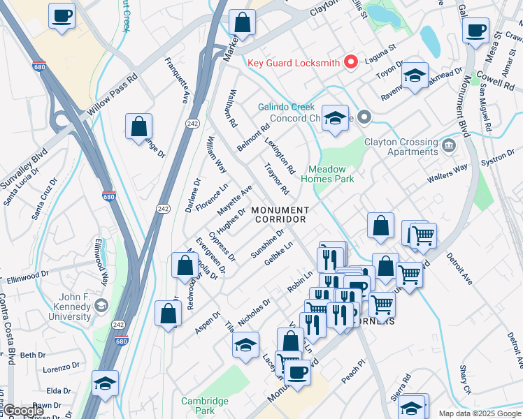 map of restaurants, bars, coffee shops, grocery stores, and more near 1301 Tapestry Lane in Concord