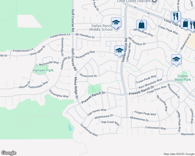 map of restaurants, bars, coffee shops, grocery stores, and more near 1071 Stonecrest Drive in Antioch