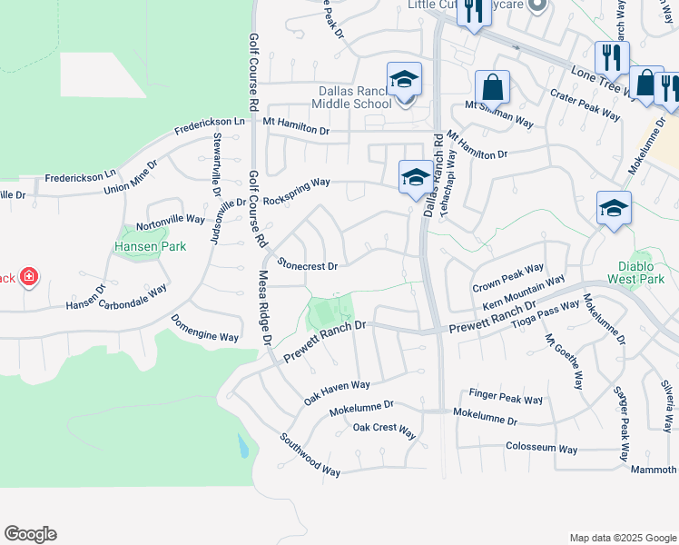 map of restaurants, bars, coffee shops, grocery stores, and more near 1071 Stonecrest Drive in Antioch