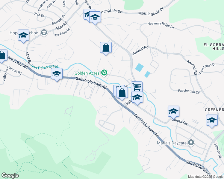 map of restaurants, bars, coffee shops, grocery stores, and more near 5245 San Pablo Dam Road in El Sobrante