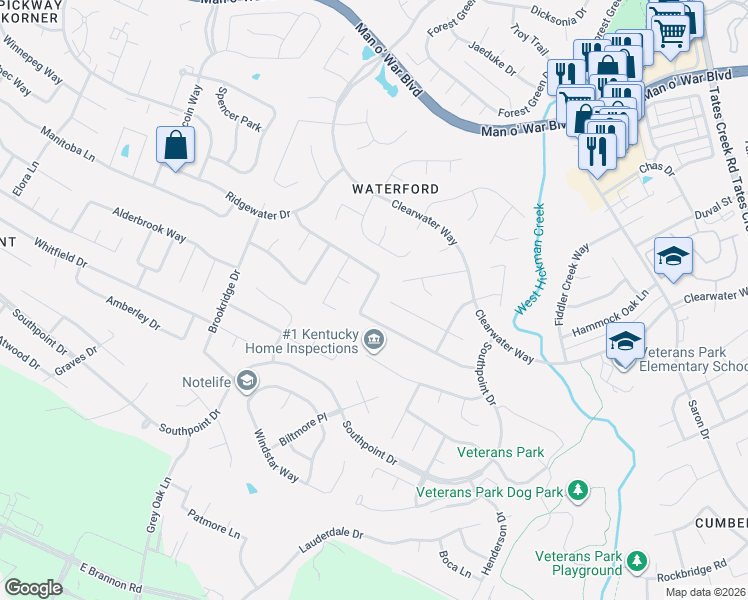 map of restaurants, bars, coffee shops, grocery stores, and more near 693 Emmett Creek Lane in Lexington