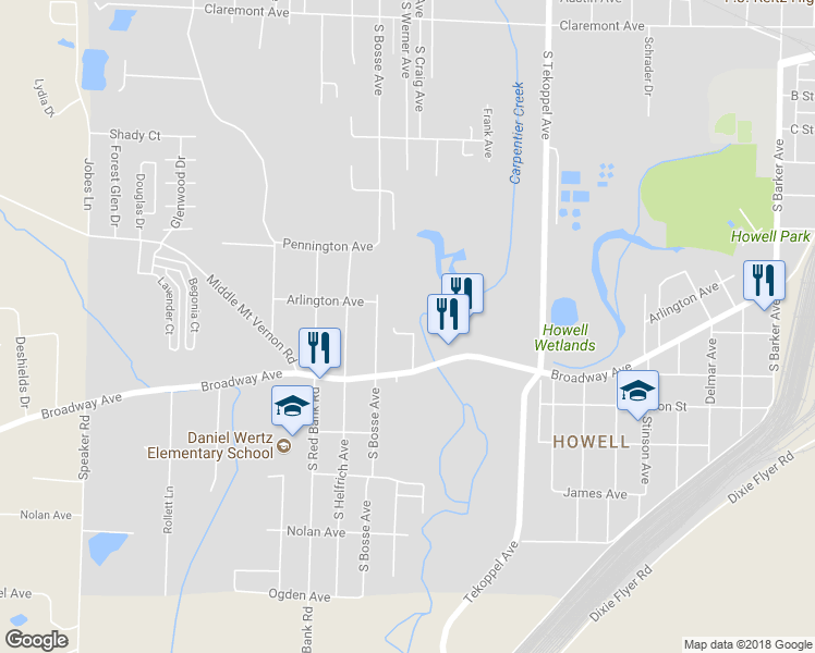 map of restaurants, bars, coffee shops, grocery stores, and more near 4001 Petes Court in Evansville