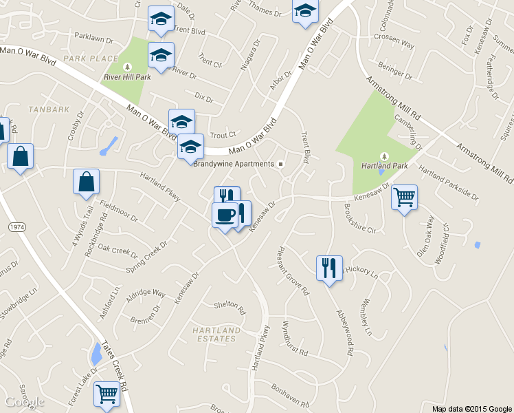 map of restaurants, bars, coffee shops, grocery stores, and more near 4792 Moss Creek Dr in Lexington