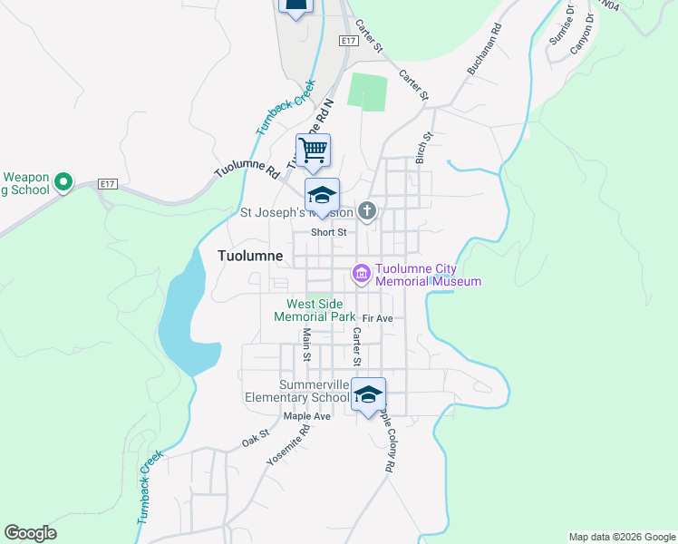 map of restaurants, bars, coffee shops, grocery stores, and more near 18699 Pine Street in Tuolumne