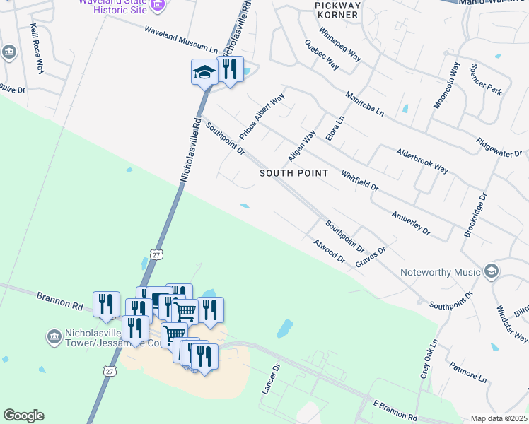 map of restaurants, bars, coffee shops, grocery stores, and more near 300 Atwood Drive in Lexington