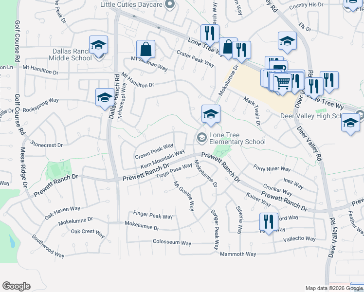 map of restaurants, bars, coffee shops, grocery stores, and more near 1925 Kern Mountain Way in Antioch