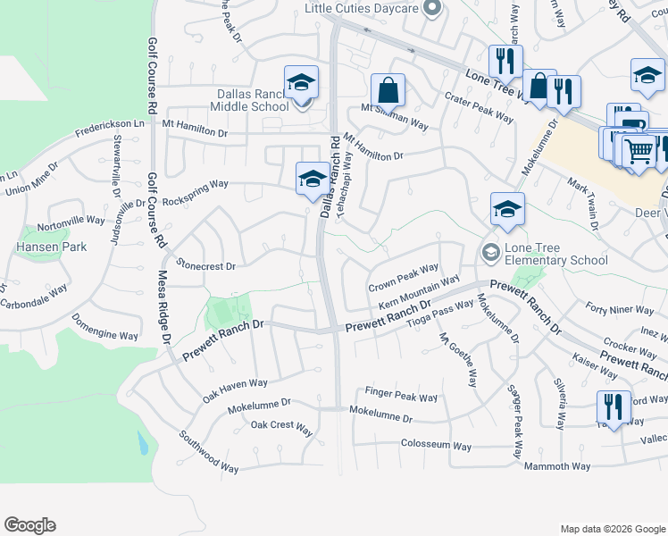 map of restaurants, bars, coffee shops, grocery stores, and more near 5204 Saddle Mountain Way in Antioch