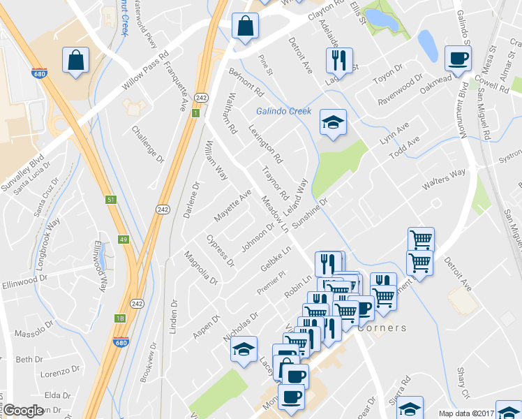 map of restaurants, bars, coffee shops, grocery stores, and more near 1301 Tapestry Lane in Concord