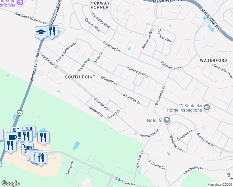 map of restaurants, bars, coffee shops, grocery stores, and more near 436 Amberley Drive in Lexington