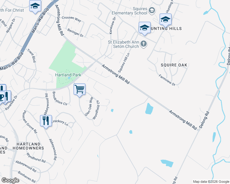 map of restaurants, bars, coffee shops, grocery stores, and more near 2373 Hartland Parkside Drive in Lexington