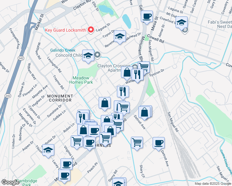 map of restaurants, bars, coffee shops, grocery stores, and more near 1181 Detroit Avenue in Concord