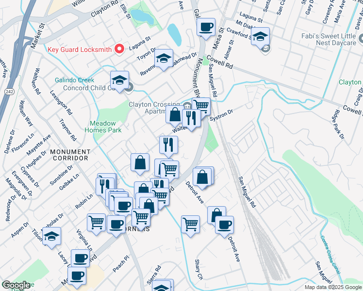 map of restaurants, bars, coffee shops, grocery stores, and more near 2524 Camara Circle in Concord