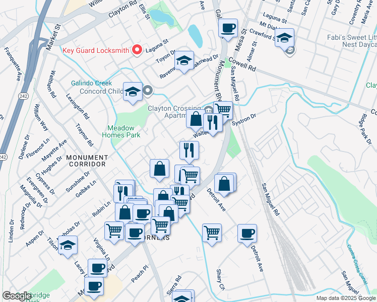 map of restaurants, bars, coffee shops, grocery stores, and more near 1181 Detroit Avenue in Concord