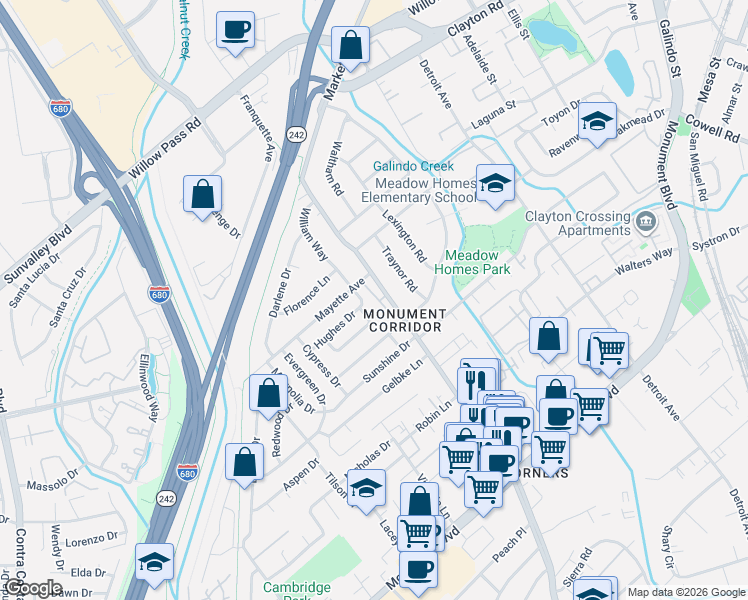 map of restaurants, bars, coffee shops, grocery stores, and more near 1321 Tapestry Lane in Concord