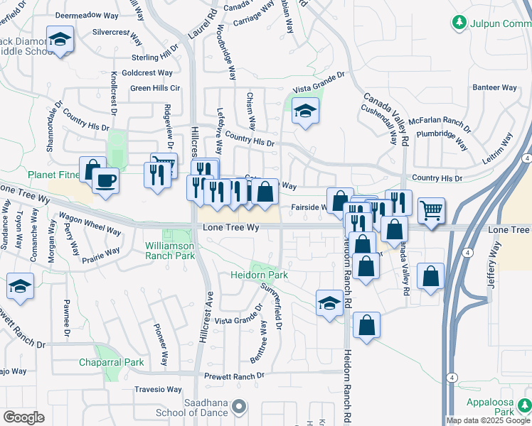 map of restaurants, bars, coffee shops, grocery stores, and more near in Antioch