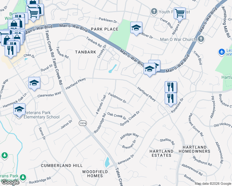map of restaurants, bars, coffee shops, grocery stores, and more near 1186 Rockbridge Road in Lexington