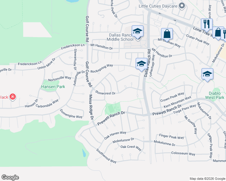 map of restaurants, bars, coffee shops, grocery stores, and more near 4937 Eastview Way in Antioch