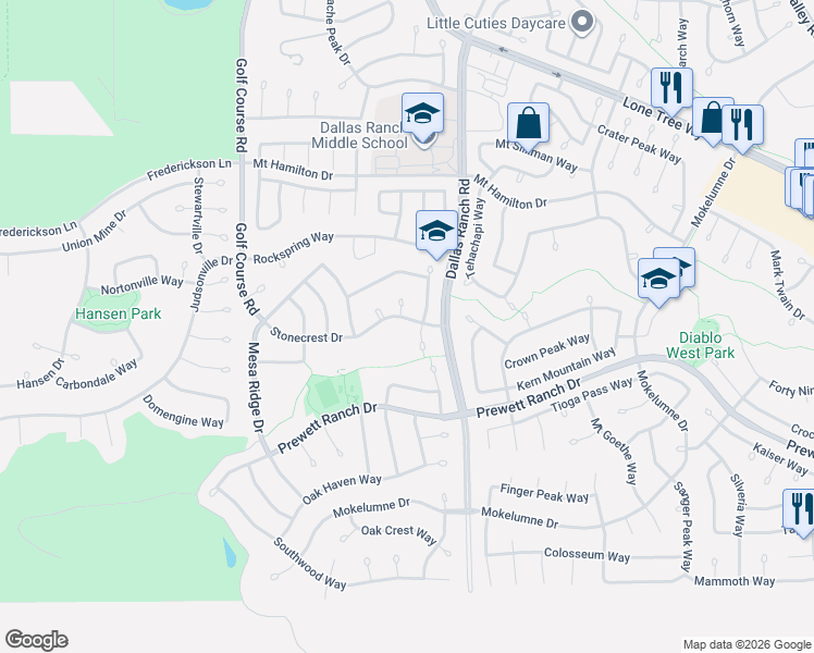 map of restaurants, bars, coffee shops, grocery stores, and more near 5103 Springcrest Court in Antioch