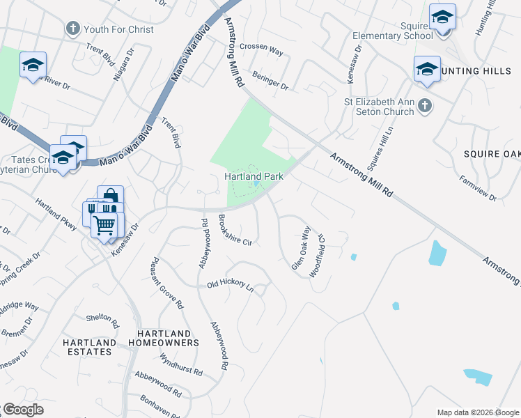map of restaurants, bars, coffee shops, grocery stores, and more near 2408 Brookshire Circle in Lexington