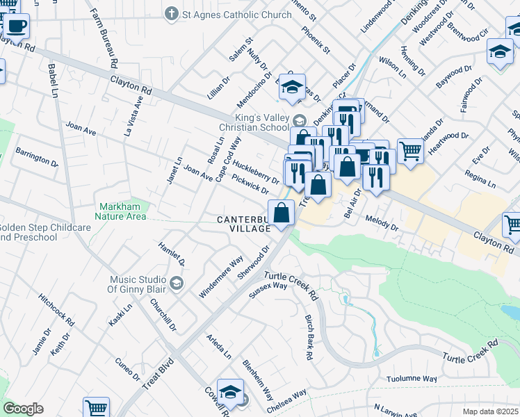 map of restaurants, bars, coffee shops, grocery stores, and more near in Concord