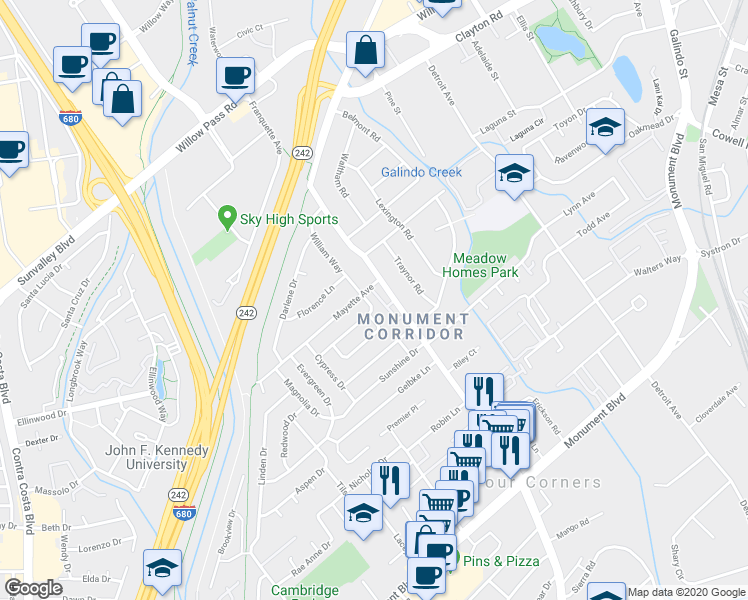 map of restaurants, bars, coffee shops, grocery stores, and more near 1335 Tapestry Lane in Concord