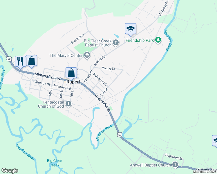 map of restaurants, bars, coffee shops, grocery stores, and more near 1001 Raleigh Street in Rupert