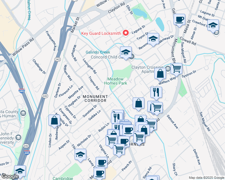 map of restaurants, bars, coffee shops, grocery stores, and more near 1198 Haven Court in Concord