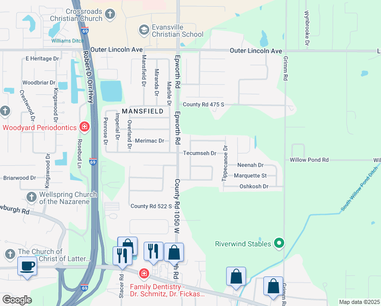 map of restaurants, bars, coffee shops, grocery stores, and more near Kenosha Drive in Newburgh