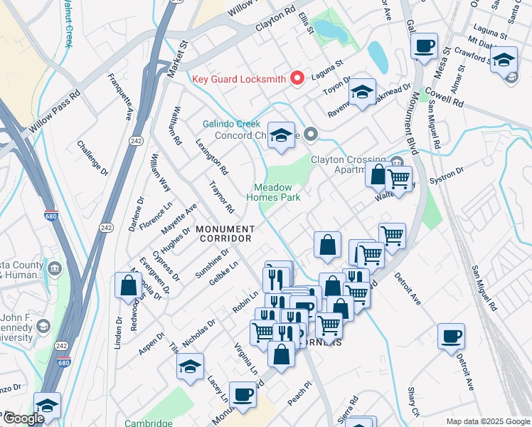 map of restaurants, bars, coffee shops, grocery stores, and more near 1198 Haven Court in Concord