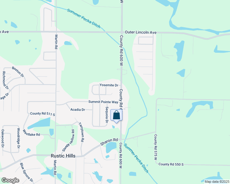 map of restaurants, bars, coffee shops, grocery stores, and more near 4955 County Road 600 West in Newburgh