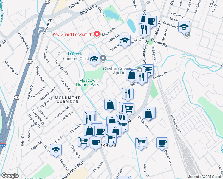 map of restaurants, bars, coffee shops, grocery stores, and more near 1273 Detroit Avenue in Concord