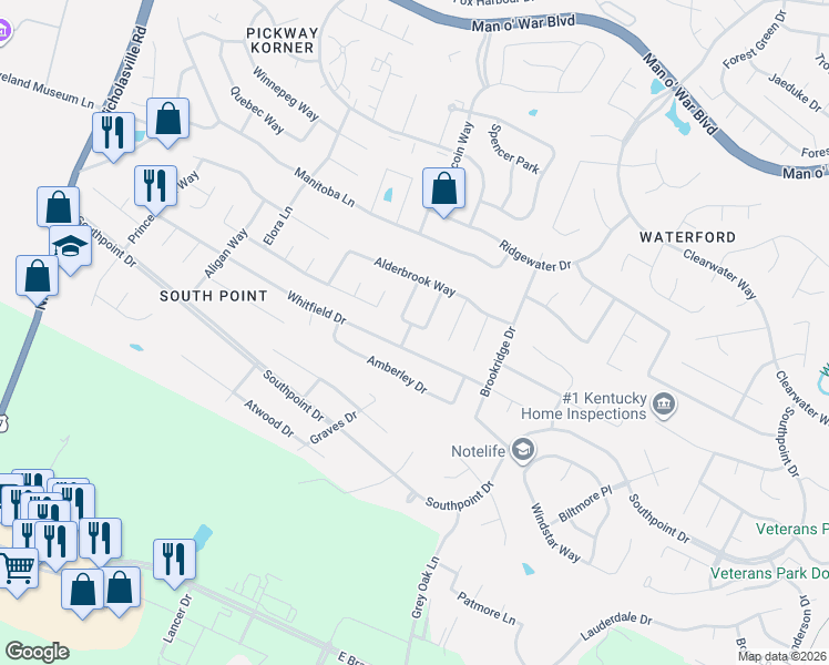 map of restaurants, bars, coffee shops, grocery stores, and more near 4364 River Oak Trail in Lexington