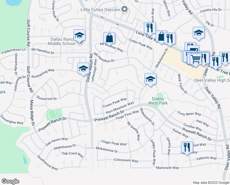 map of restaurants, bars, coffee shops, grocery stores, and more near 1879 Mount Conness Way in Antioch