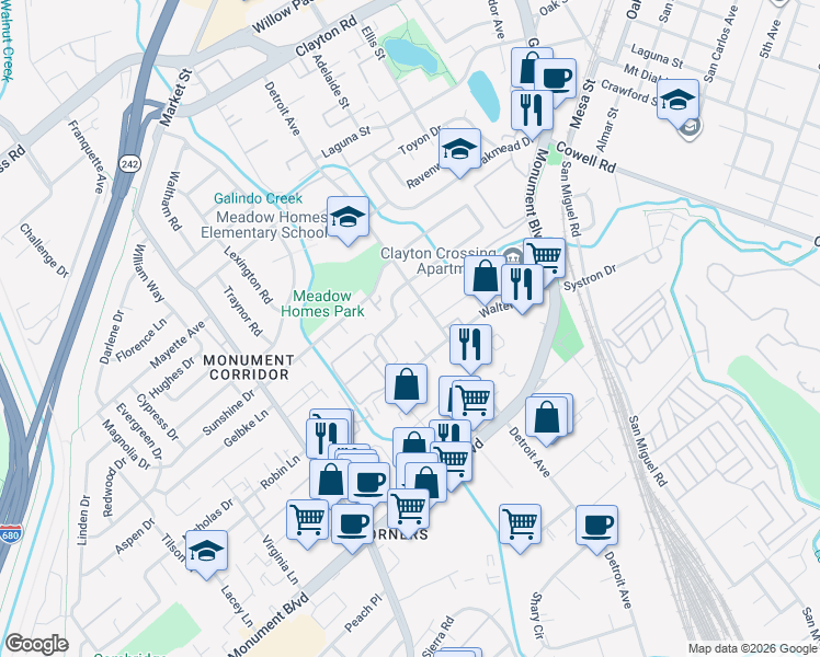 map of restaurants, bars, coffee shops, grocery stores, and more near 1255 Detroit Avenue in Concord
