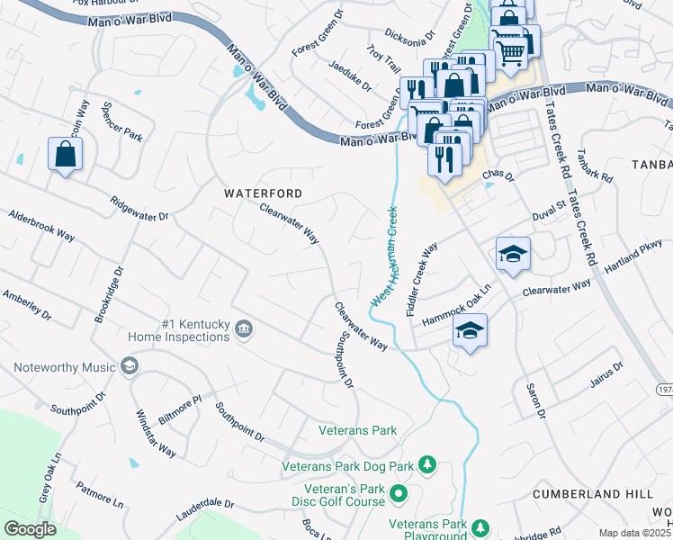 map of restaurants, bars, coffee shops, grocery stores, and more near 4170 Clearwater Way in Lexington